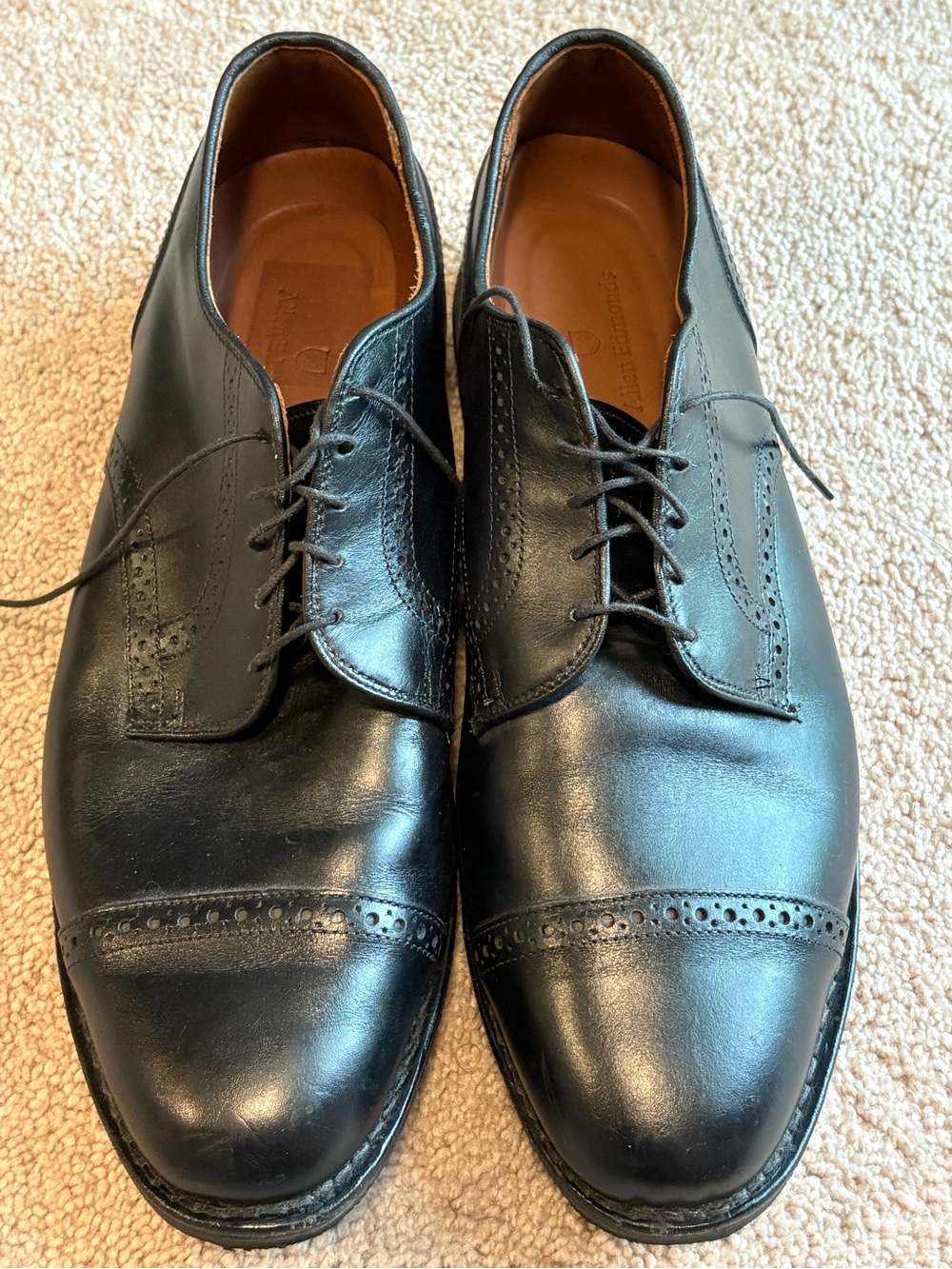 Allen Edmonds Black Leather Benton Cap-Toe Derby Oxford Dress Shoes Size 13D